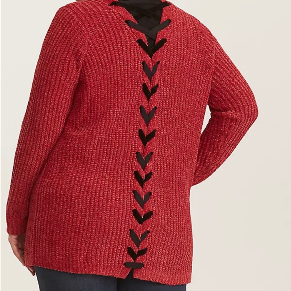 Red Torrid Lace Up Back Cardigan
